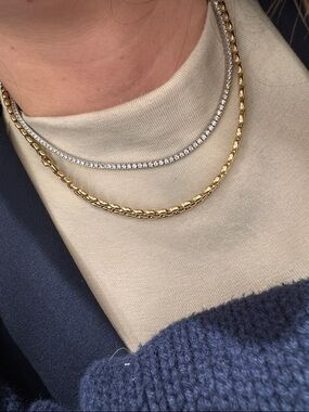 Adjustable tennis necklace- choker 5.60 tcw 14k white gold